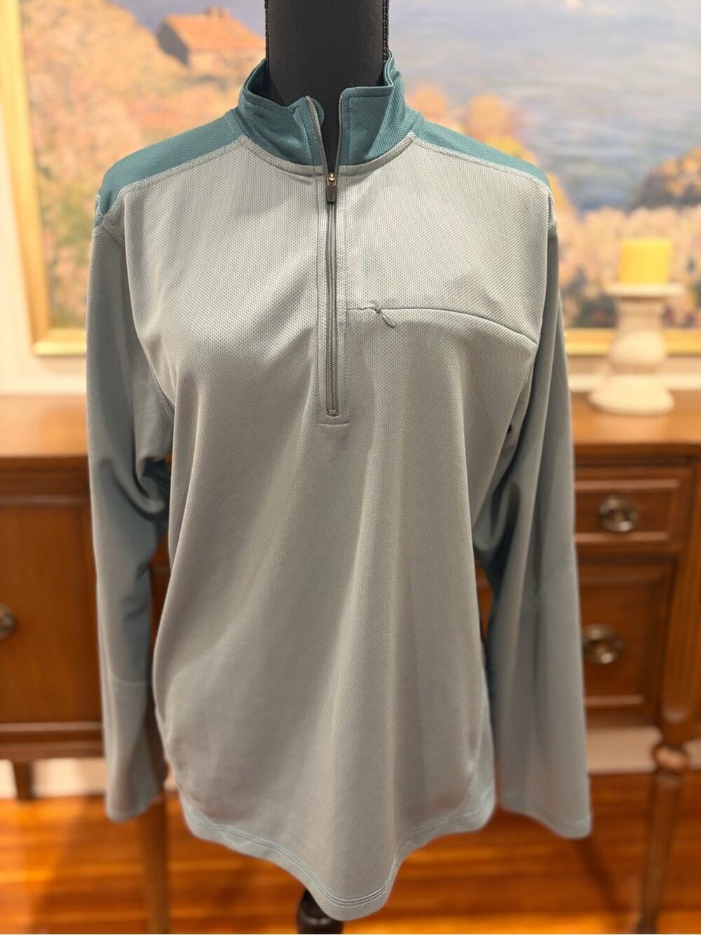 L.L. Bean Forest Green and Gray Women's Quarter-Zip Performance Pullover